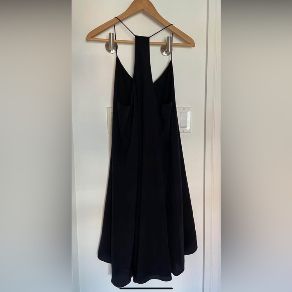 Club Monaco 100% Silk Black T-Back Midi Dress | Fits M-L